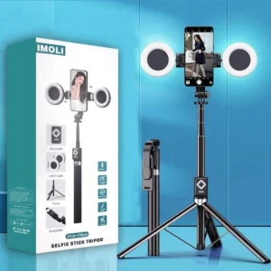 Trépied extensible en direct de 1.7m, Support de perche à Selfie anneau LED, Support de miroir à double lumière,